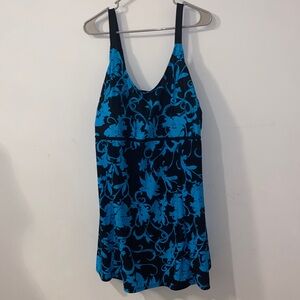 Bonprix Collection Elegant Black & Blue Floral One-Piece Swimsuit Size 22W